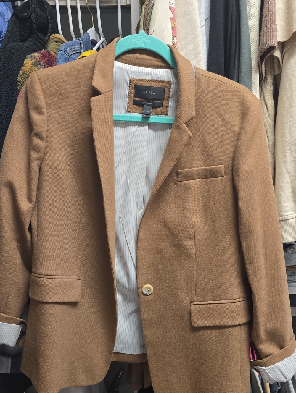 J. Crew Men's Camel Brown Blazer - Single-Button Notch Lapel